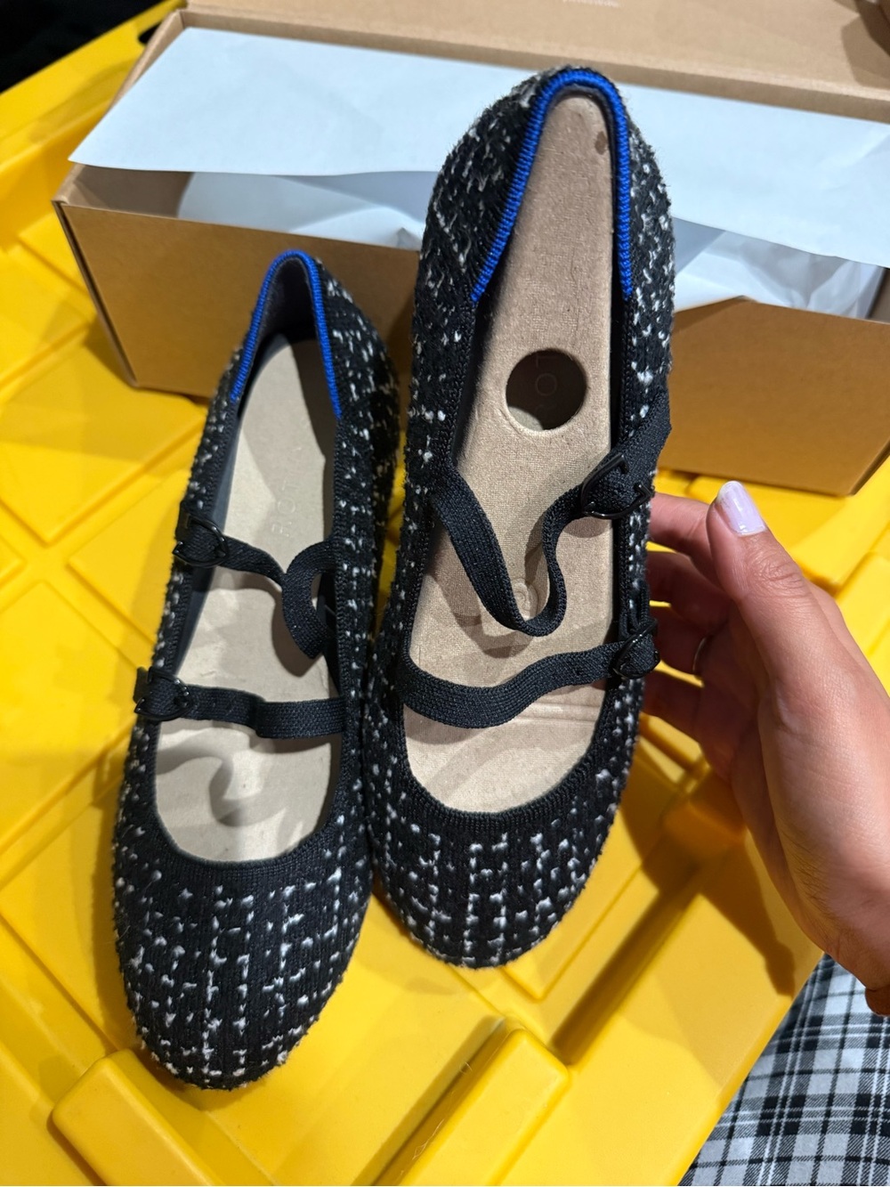 Rothy’s Women’s Black Tweed Ballet Flat heels size 6.5 New in box!